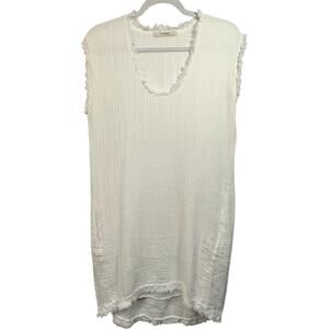 PHARAOH COLLECTION Japanese Cotton Gauze Fringe Dress Women S Midi White Beachy